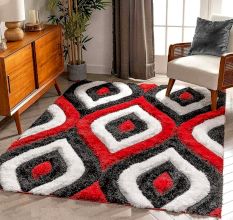 Modern Red Geometric Living Carpet